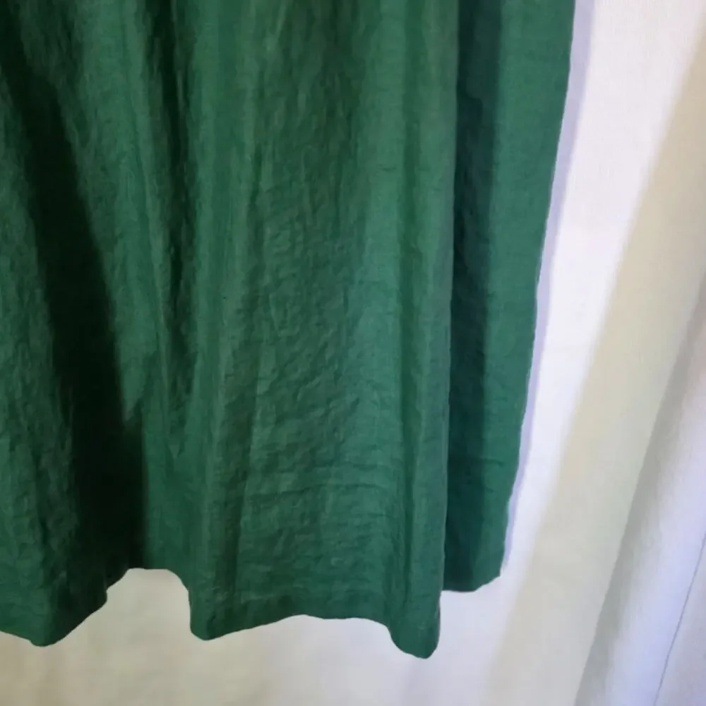 Lintico Women's Bateau Neck Pleated 100 % Linen Green Maxi Dress Small A-Line - Picture 4 of 7